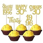 30PCS Straight Outta 1996 Cupcake Toppers Gold Glitter Thirty Happy 30th Birthday Cupcake Picks Cheers to 30 Years Cake Decorations for 30th Birthday Anniversary Party Decoration Supplies