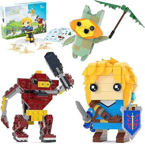 Miniatura 1 de Juego de construcción de enlaces, juguetes de construcción de figuras de acción del juego, contiene con Link, Korok Yahaha, Guardian y Bokoblin,