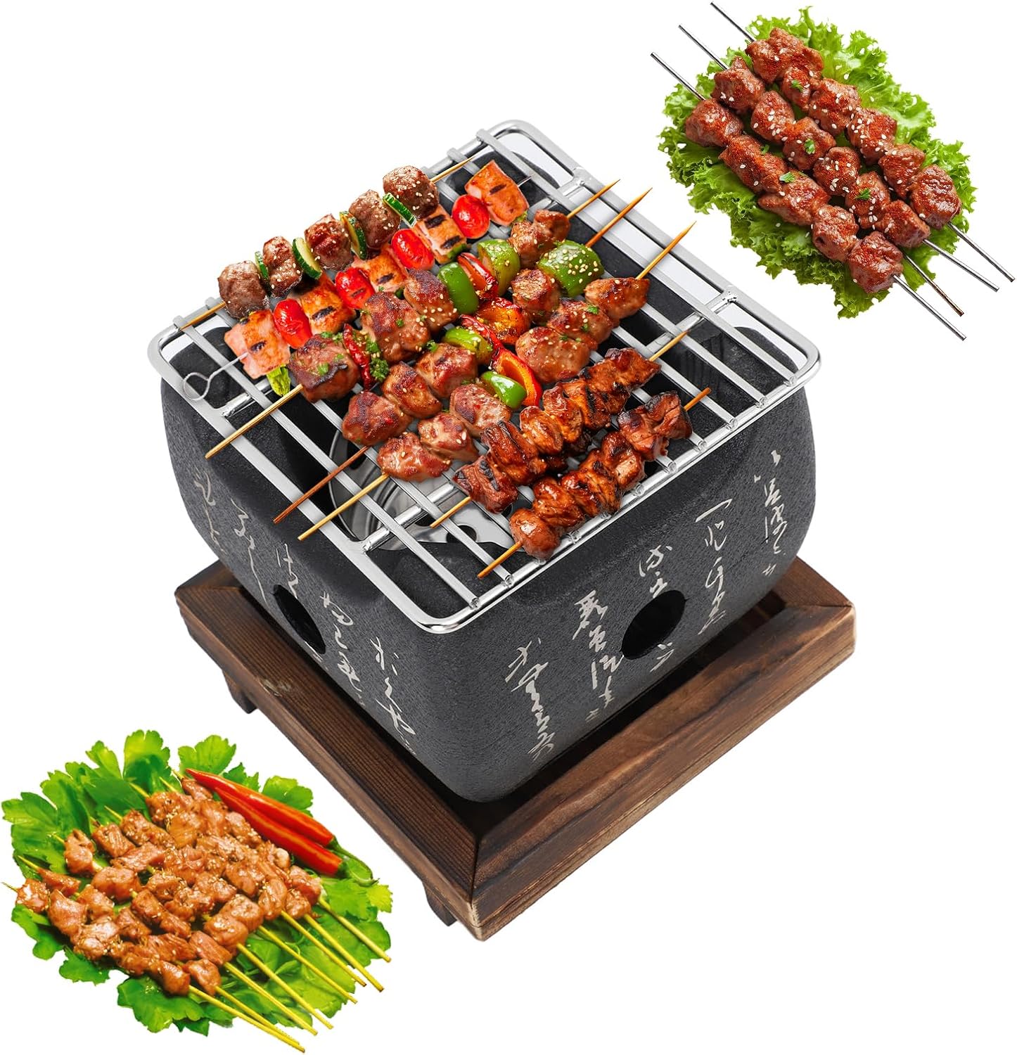 Topyond Japanese BBQ Grill, Charcoal Grill, Portable BBQ Stove, Mini Barbecue Plate, Fast Heating BBQ Grill, Household Grill Tools Accessories Indoor Outdoor Cooking for Family, 19.5x18cm