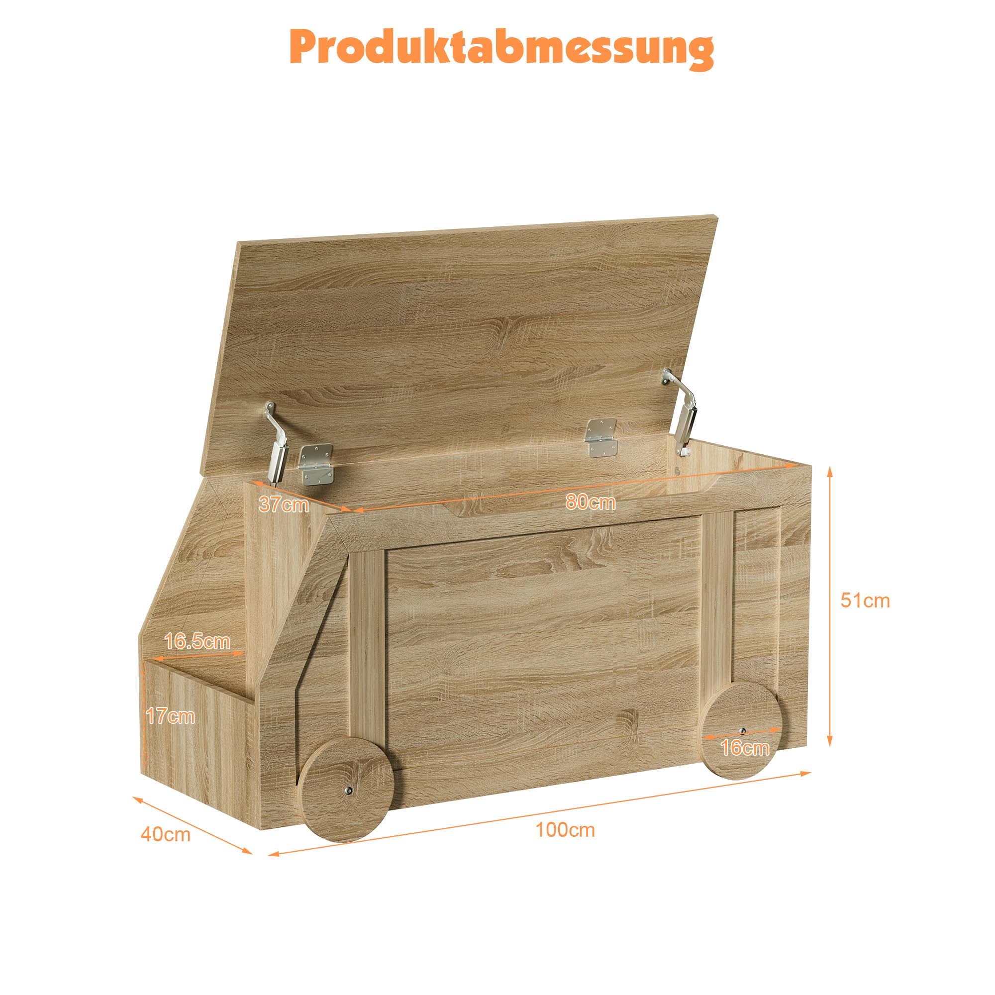 NACHES Sitzbank mit Stauraum, 100 x 40 x 51cm, Kinderzimmer (Natur) | Spielzeugkiste für Kinder, mit Deckel, Spielzeug Aufbewahrungsbox, für Flur, Schlafzimmer, Wohnzimmer