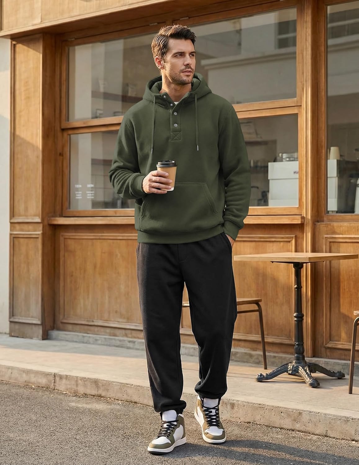 JMIERR Mens 2025 Casual Fahsion Fall Hoodie Pullover Quarter Drawstring Fleece Winter Button Hooded Shirt with Pocket