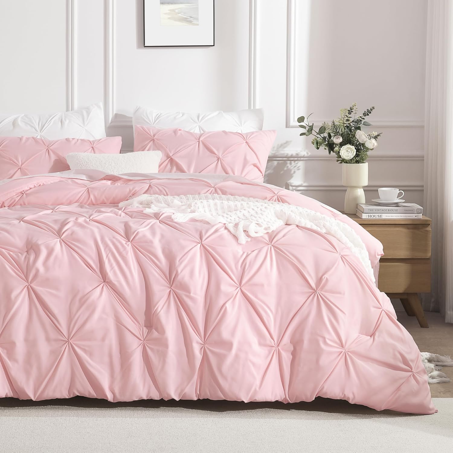 Andency Pink Full Size Comforter Set (79x90Inch), 3 Pieces Soft Lightweight Cute Pinch Pleat Comforter Set for Kids Girls Teens, All Season Western Warm Down Alternative Bed Set for Dorm Bedroom