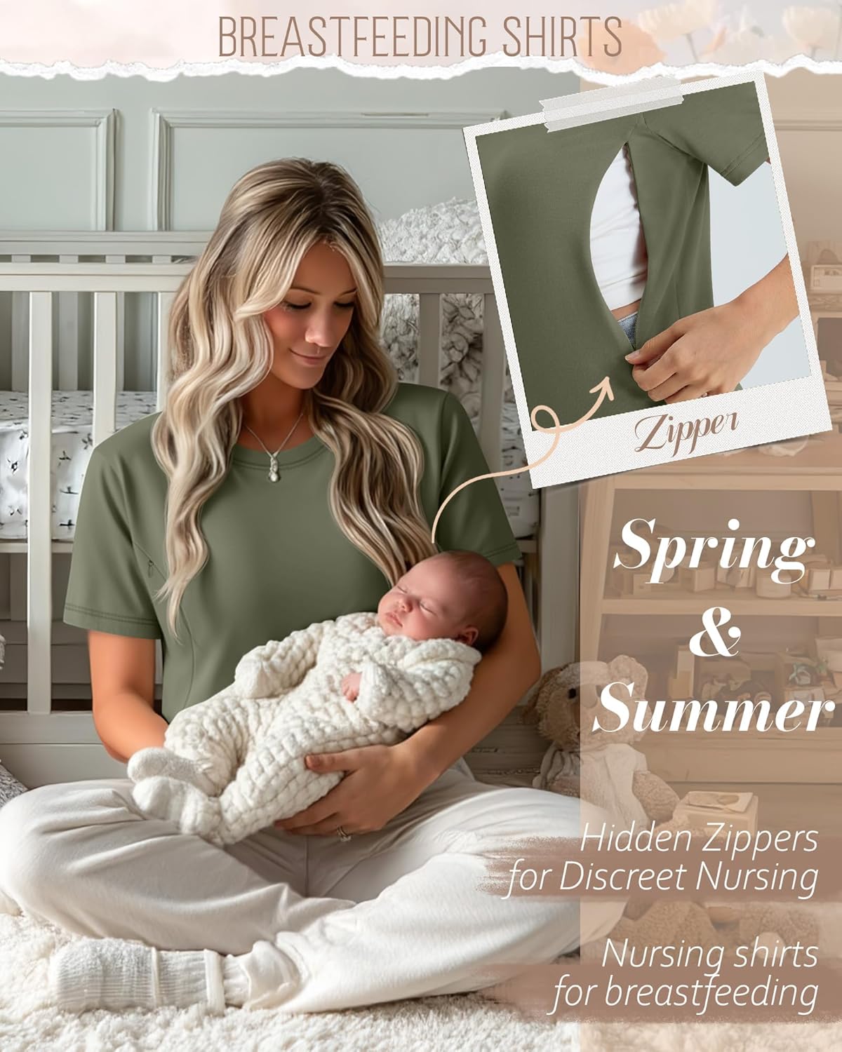 4 Pack Women's Nursing Breastfeeding Shirts with Zipper Loose Fit Short Sleeve Maternity Top Nursing Clothes - Image 2