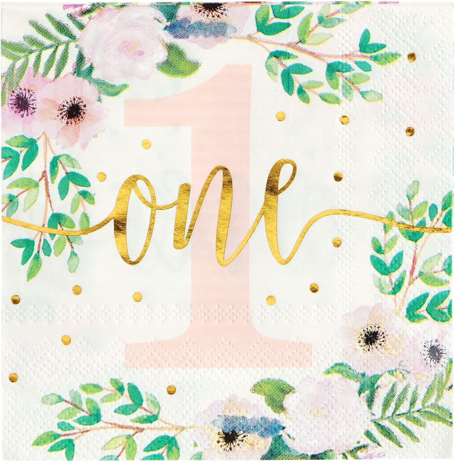 BLUE PANDA 145-Piece 1st Girl Birthday Decor Set - Pink Floral Tableware & Tablecloth, Serves 24 - Baby Girl 1st Birthday Party Plates & Easy Cleanup Tableware - Image 6