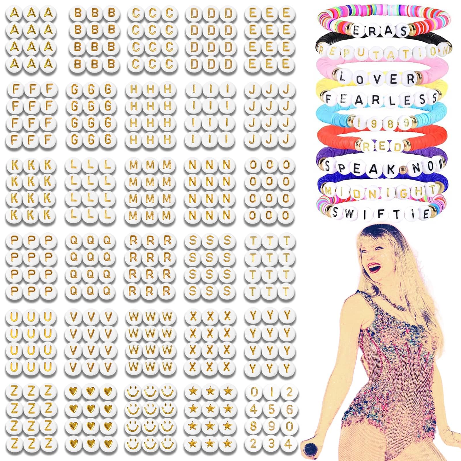 Amazon.com: Letter Beads Bulk for Taylor Friendship Bracelets Swiftie  Making Kit 910Pcs Gold, 30 Styles A-Z Alphabet Beads,Letter and Number  Beads for Friendship Bracelets Making
