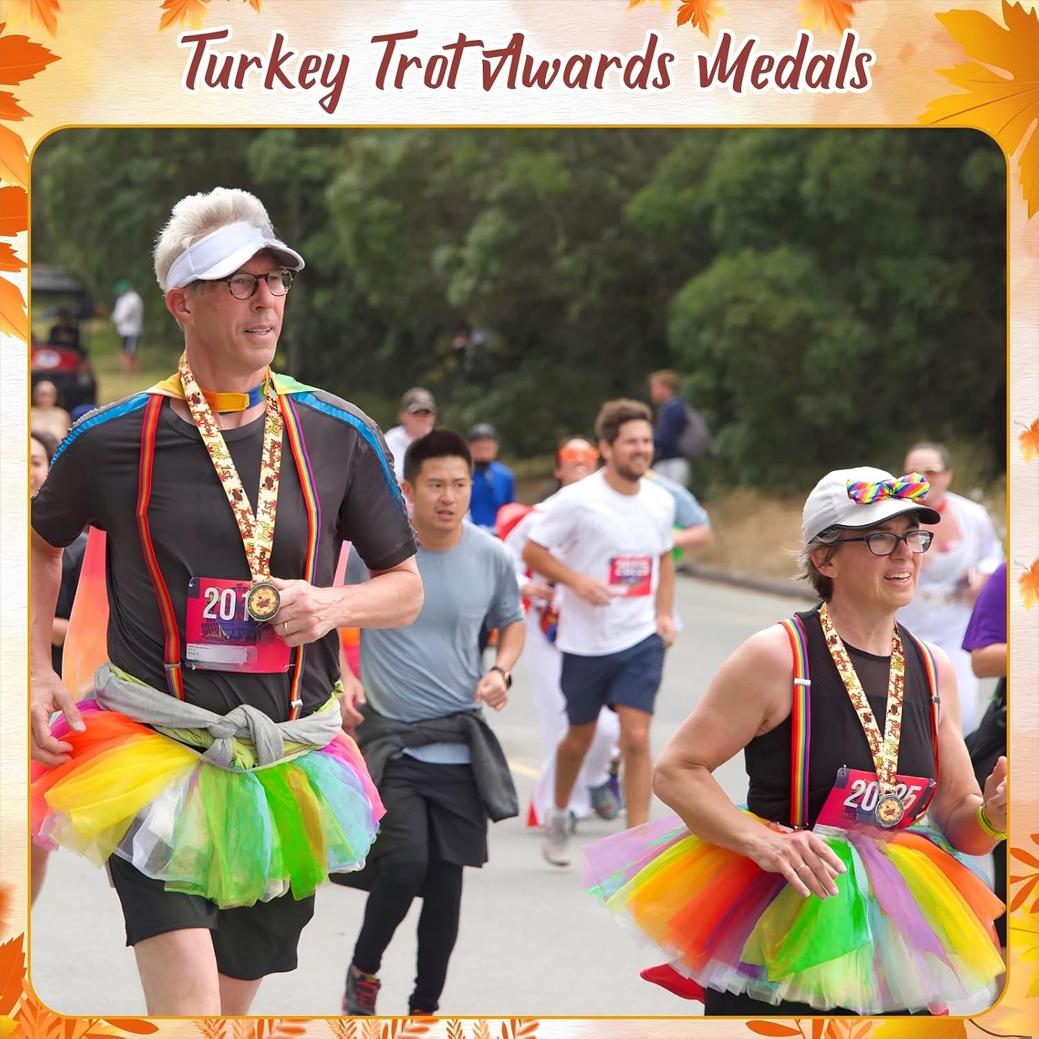 24 Pcs Thanksgiving Turkey Medals 1st 2nd 3rd with Neck Ribbons 2 Inch Turkey Trot Awards for Thanksgiving Prizes Medals Fall Holiday Party Supply