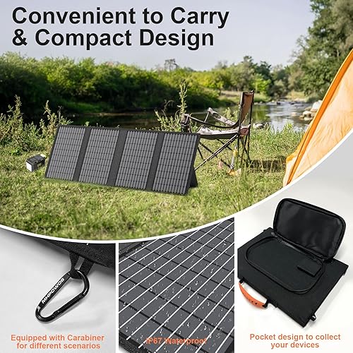 Miniatura 4 de Cargador de paneles solares portátiles de 60 W con salidas USB-C, USB-A y CC, panel solar impermeable IP67 plegable para camping, senderismo,