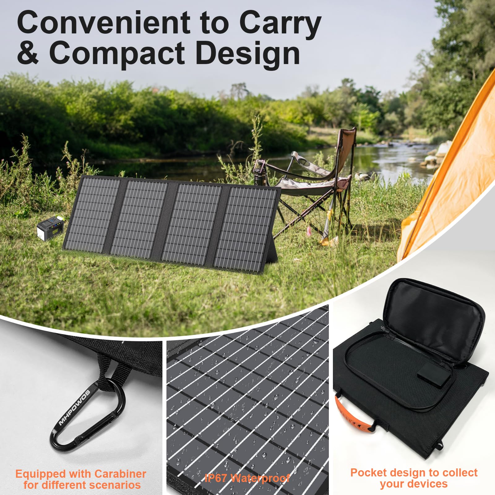 Panel solar portátil de 60 W, plegable, cargador de paneles solares con USB C