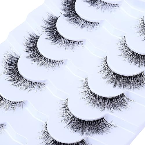 Miniatura 5 de Pestañas de ojo de gato, pestañas postizas cortas de aspecto natural con banda transparente, pestañas finas de 0.47 pulgadas (7 pares, negro, CC95)