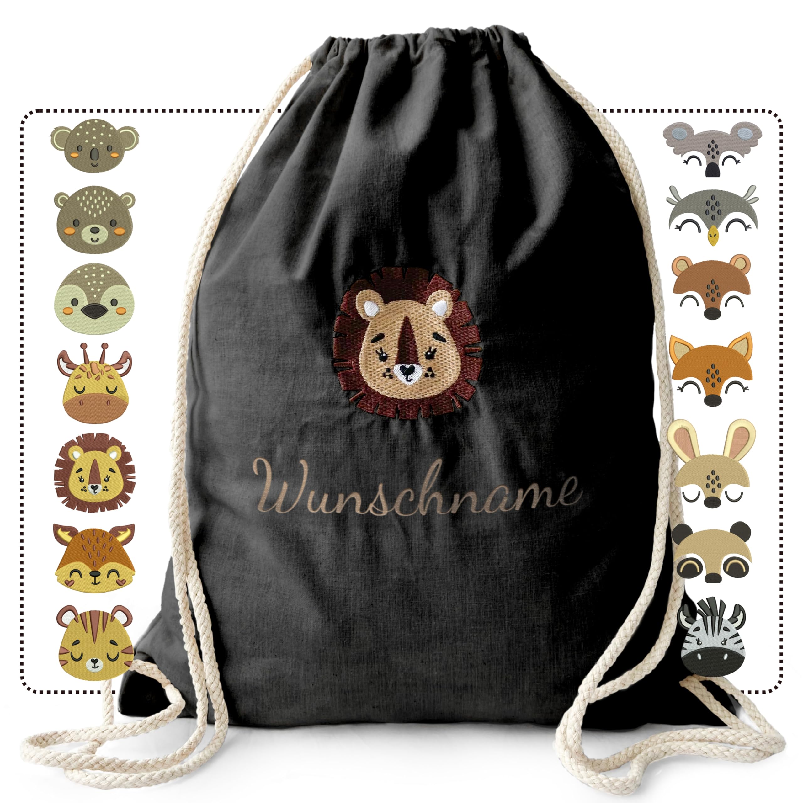 Sac de gym avec nom et motif brodés, sac en tissu personnalisé avec cordon de serrage en coton pour enfants comme cadeau exceptionnel