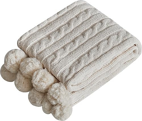 Miniatura 2 de Manta de punto de felpilla gruesa con 14 piezas con pompones, súper suave, acogedora y cálida, para sofá y cama, sofá suave, 50 x 60 pulgadas