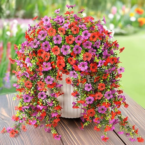 Artificial Hanging Flowers Plants for Outdoor Spring Summer Decoration,2PCS Faux