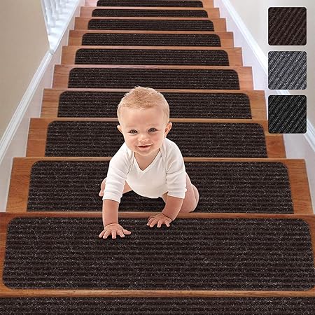 RIOLAND Stair Treads Carpet Non-Slip Indoor Stair Runners for Wooden Steps, Stair Rugs for Kids and Dogs, Set of 15, 8
