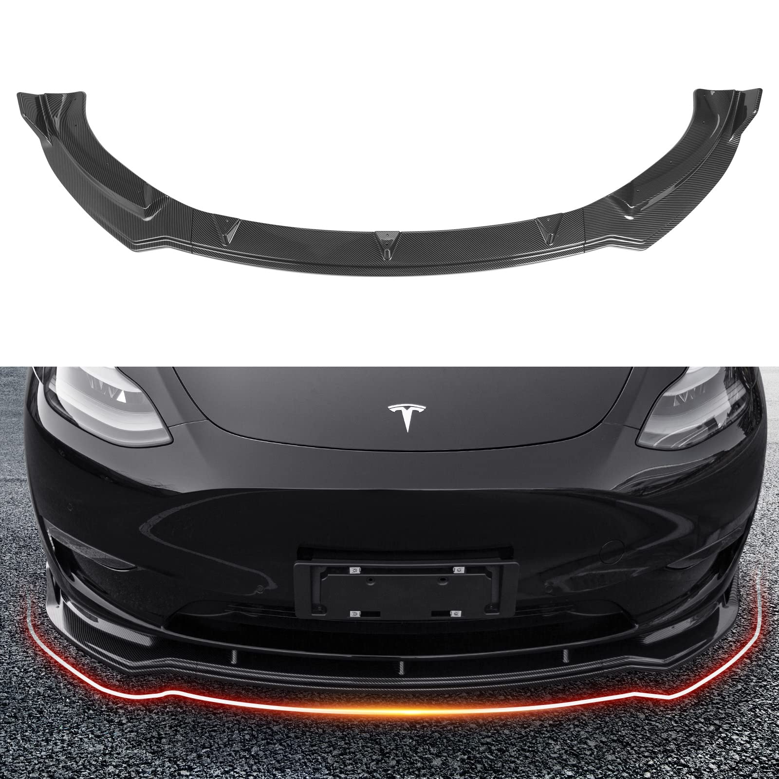 Photo 1 of Xipoo Fit Tesla Model Y Front Lip Front Bumper Lip Spoiler Wing Front Splitter Side Body Kit Trim Protection for 2020 2021 2022 Model Y Accessories (Glossy Carbon Fiber)