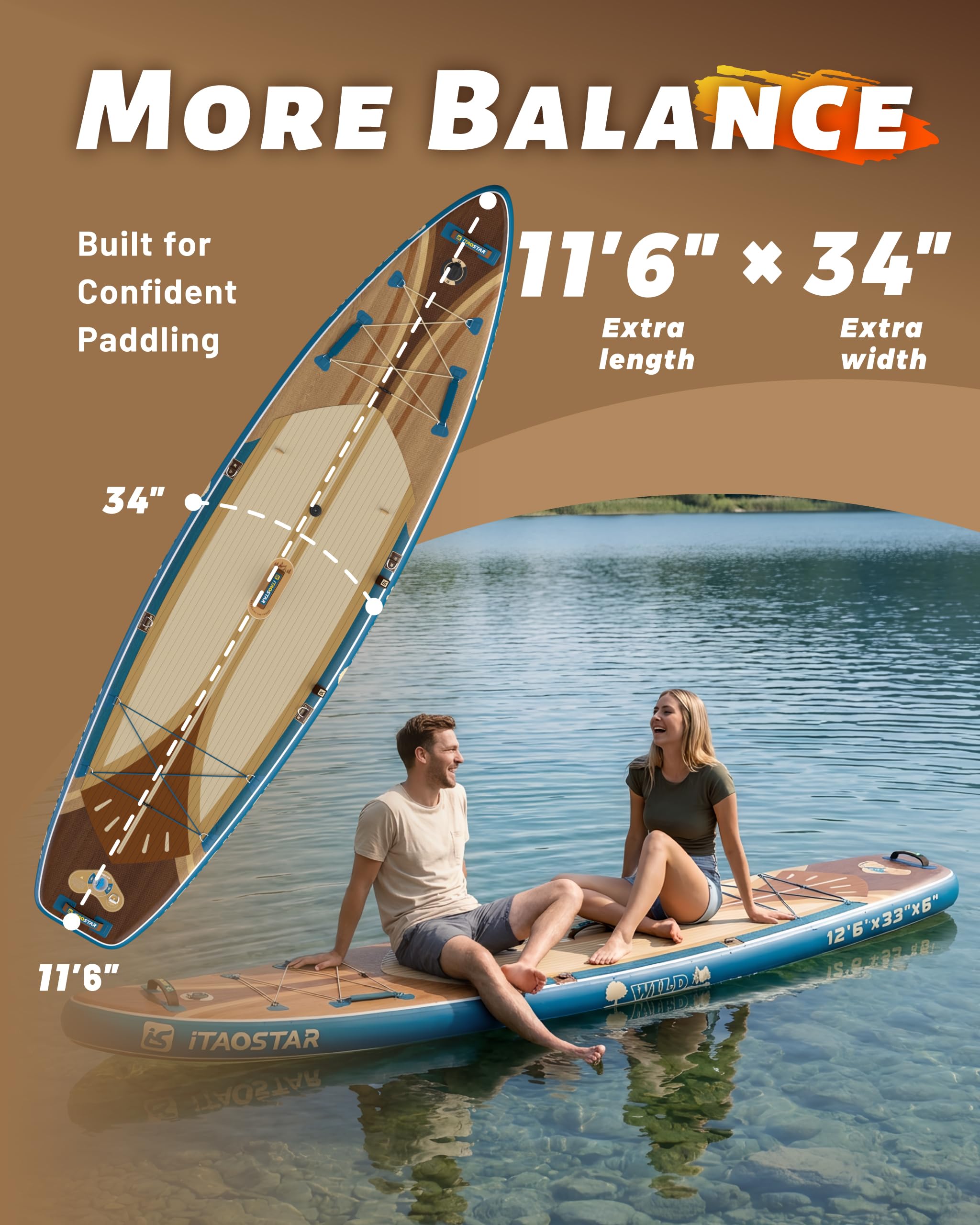 iTAOSTAR Wild 335 × 91/350 × 86/381 × 83 cm Aufblasbares Paddle Board mit Sitz, One-Stop Premium SUP Board Gears, Tailored 5 Fins, Stabile aufblasbare Stand Up Paddle Boards für Jugendliche/Erwachsene