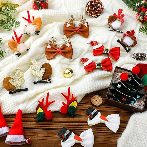 Miniatura 3 de Tigeen 18 pinzas para el cabello de Navidad, accesorios lindos para árbol de Navidad, reno, sombrero, pinzas para el cabello, pasadores con lazo,