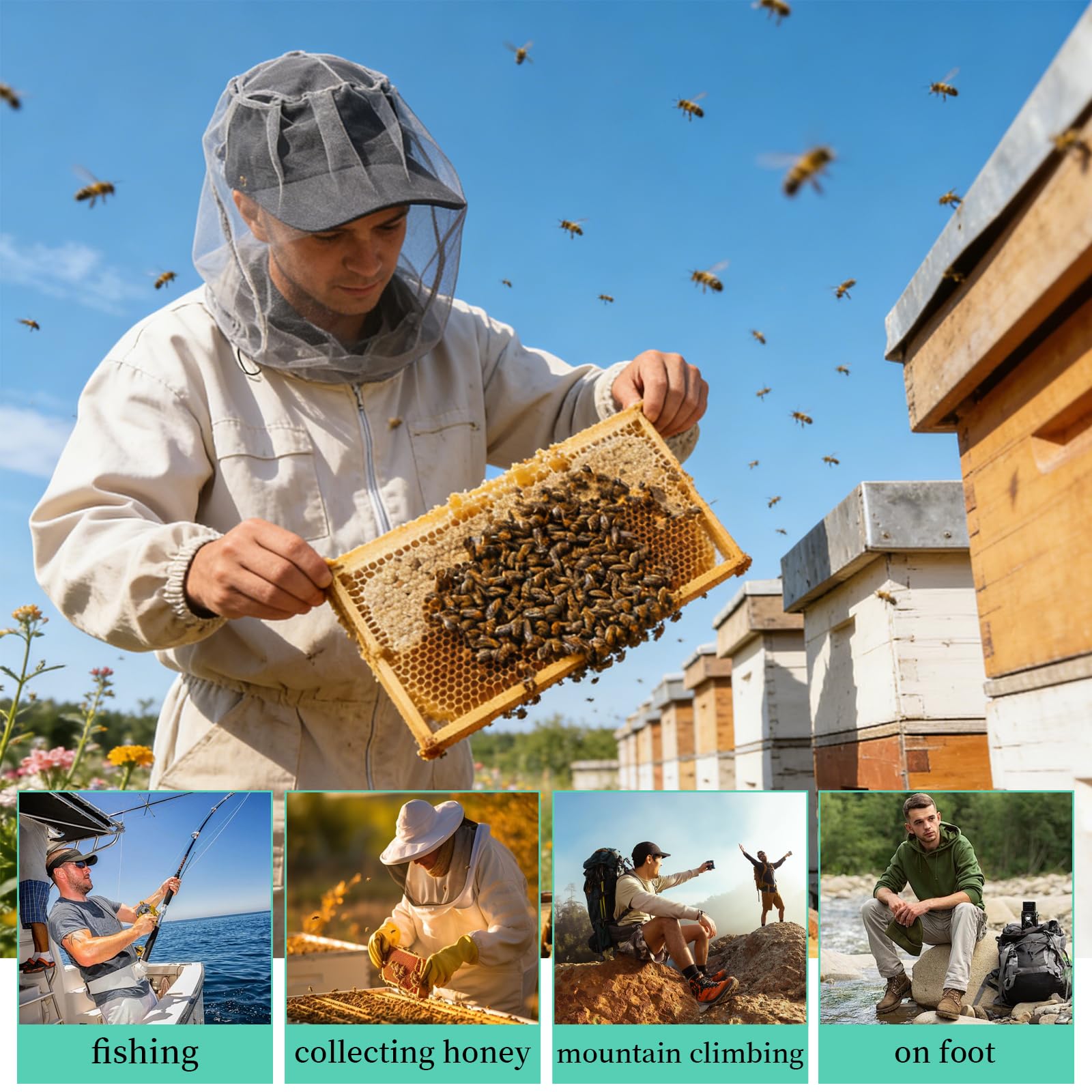 4 Pièces Moustiquaire de Tete Réutilisable Filet Anti Insecte Respirant Ajustable Moustiquaire Tete Convient aux Amateurs de Plein air Grimpeurs Pêcheurs Apiculteurs (Gris)