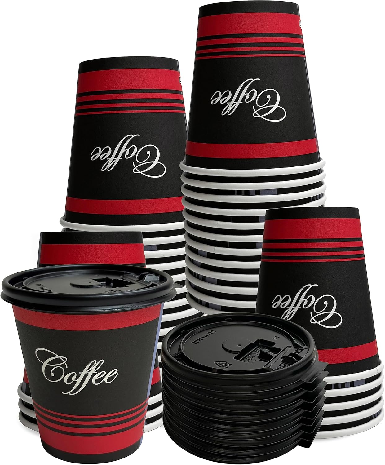 EcoQuality 12 oz Disposable Paper Coffee Cups with Black