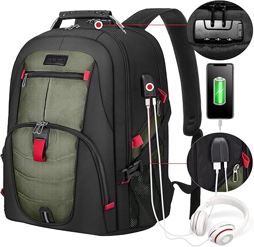 Mochila grande de viaje y para laptop, es impermeable, antirrobo, con cerradura y puerto de carga USB, para negocios, escuela, universidad, para