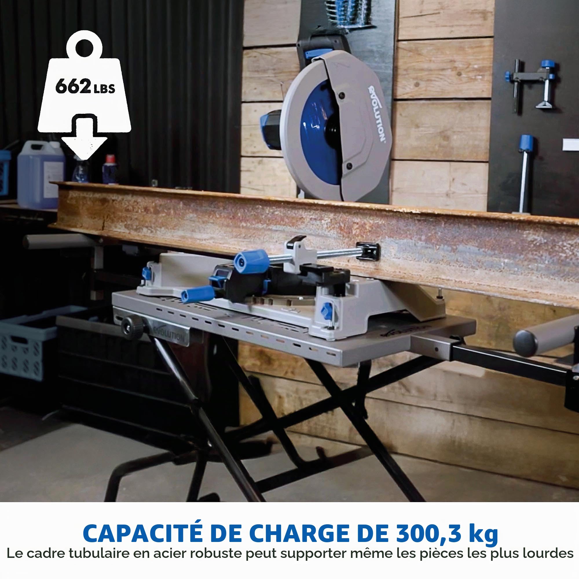 Evolution Power Tools, Support MCS, Support pour scie à onglet avec assistance Powerlift | Châssis en acier robuste, roues tout-terrain, compatible avec Evolution S355CPS, R355CPS