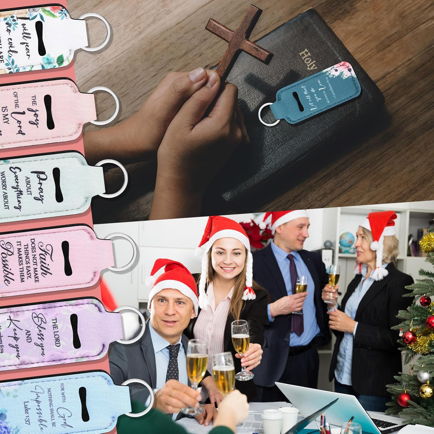 36 Pcs Lipstick Holder Christian Key Chain Bulk Lip Balm Pouch with Metal Ring Religious Bible Gift(English) - Image 5