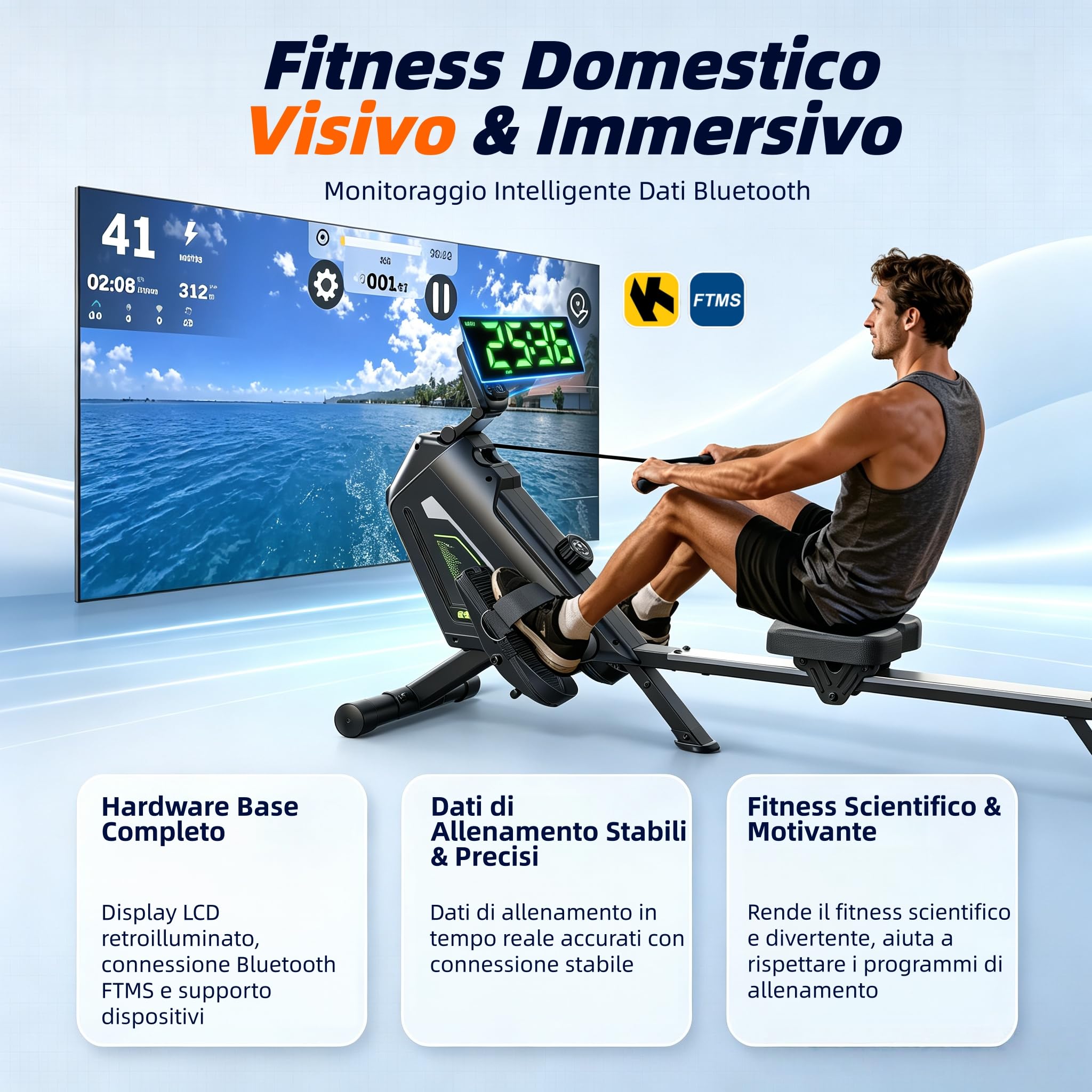 Vogatore Magnetico Silenzioso con Bluetooth FTMS per Casa