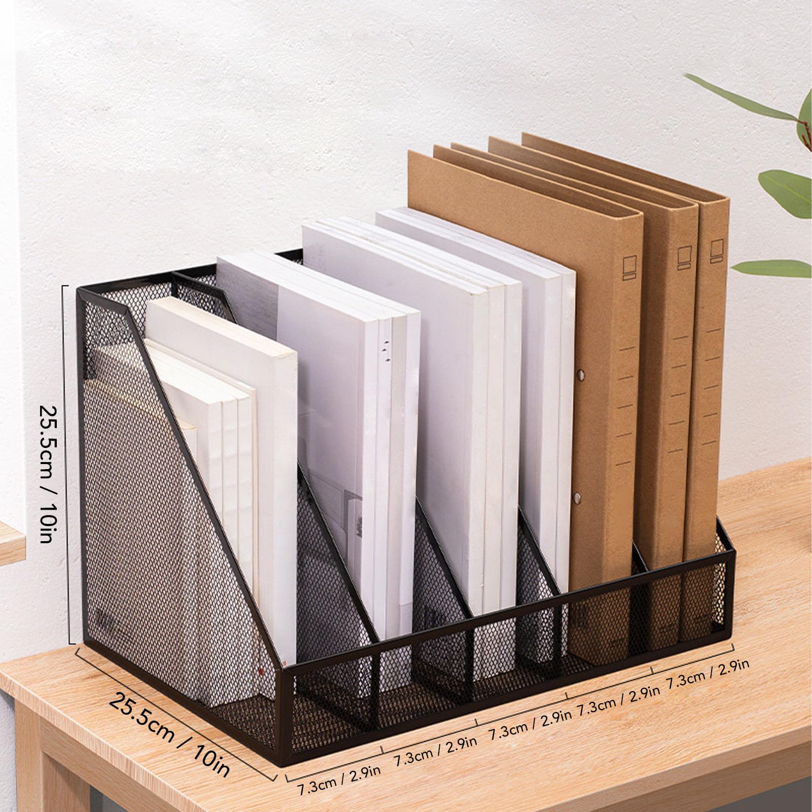 Organizzatore di file da tavolo Scaffale da scrivania verticale a 5 sezioni Rete addensata Robusta casa per ufficio Scuola Nero
