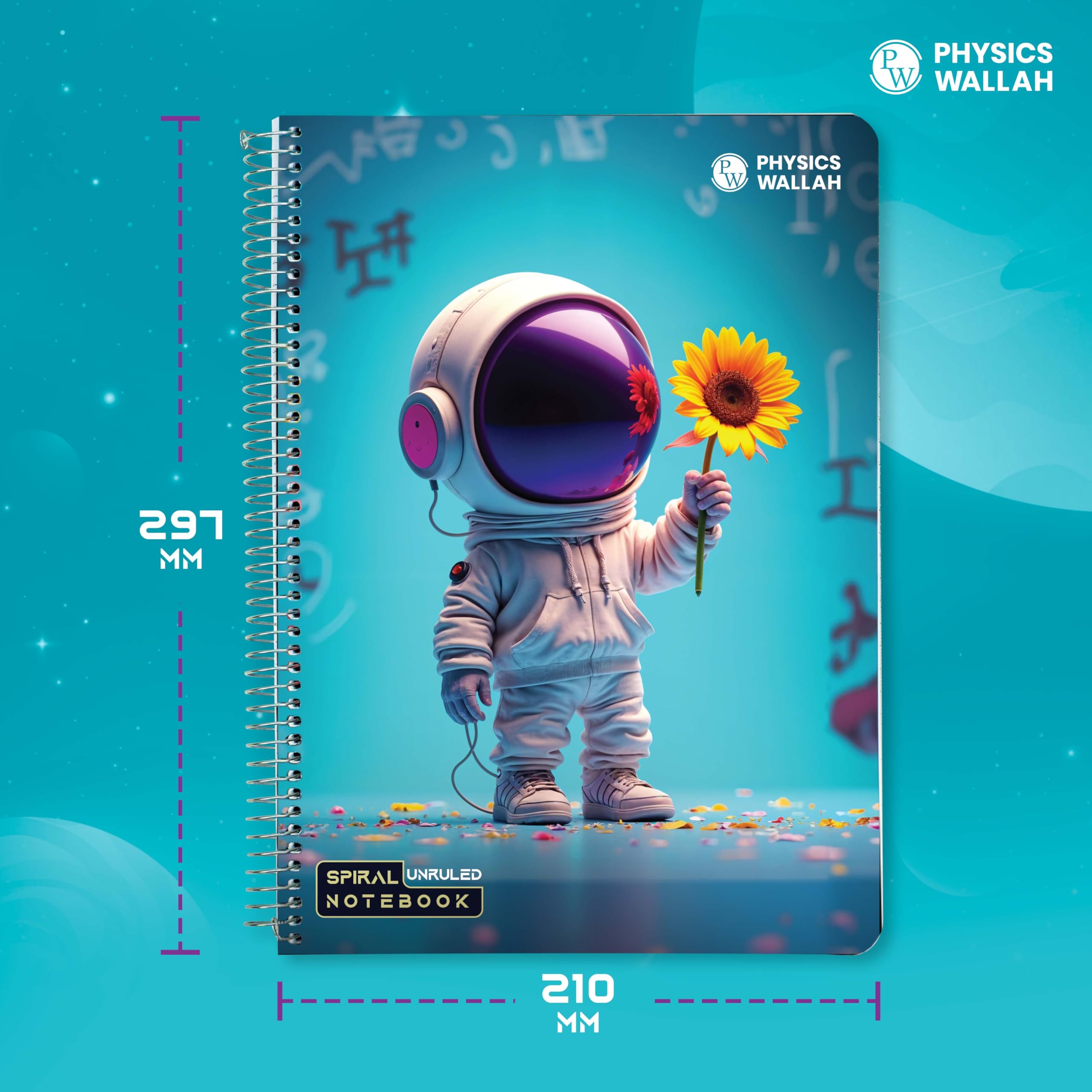 PW Physics Wallah notatnik A4, 300 stron, oprawa spiralna, zestaw 3 kombi, zeszyty dla studentów i biura, spiralny rejestr do pisania i robienia notatek, 3 szt., zestaw 3 szt
