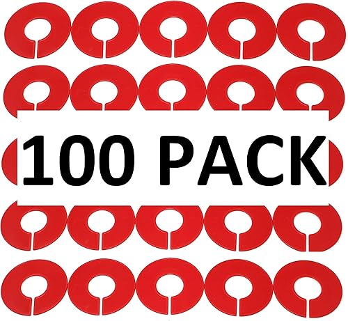 Divisores de tamaño de estante en blanco redondos de plástico rojo - Paquete múltiple (100)
