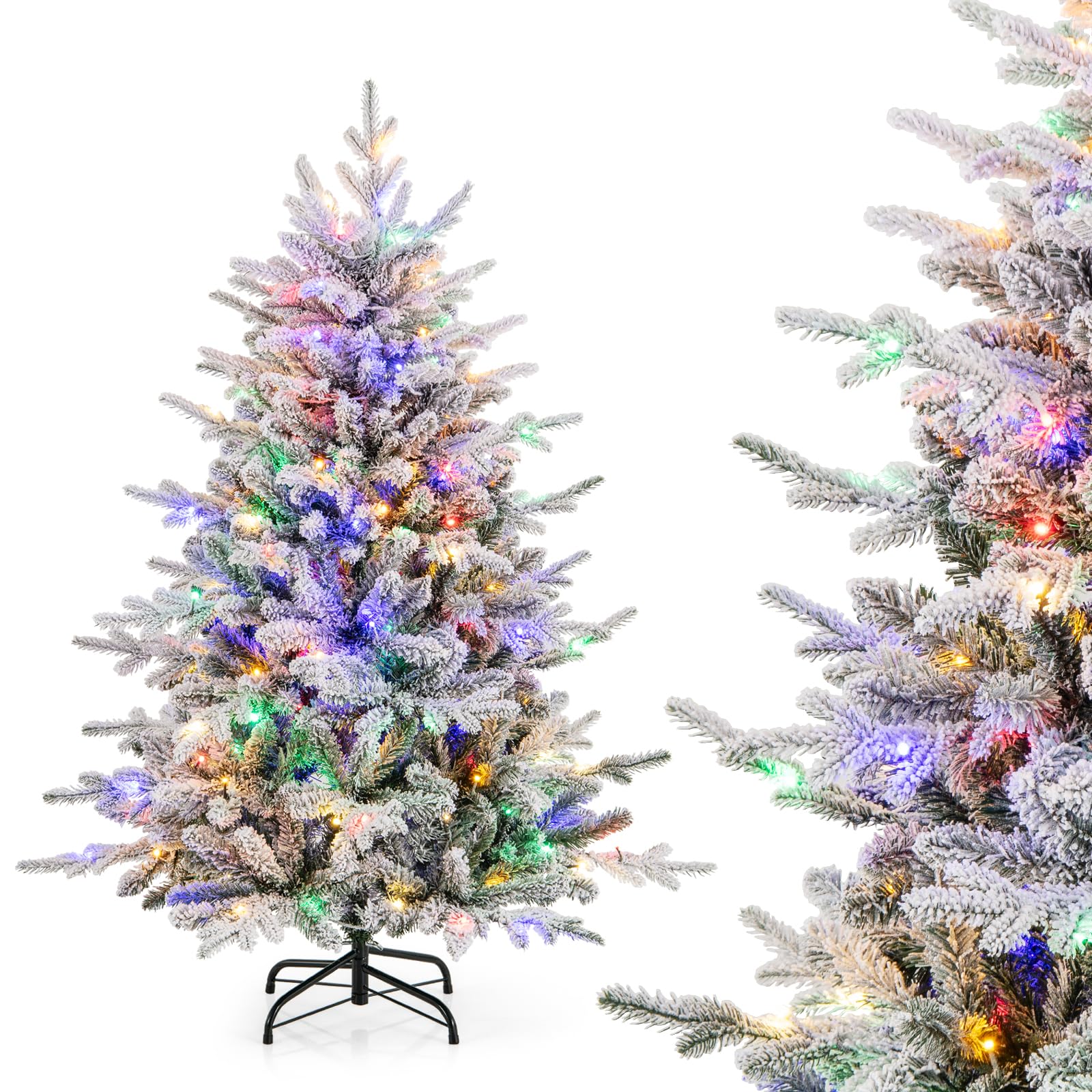 LIFEZEAL Albero di Natale innevato, albero di Natale artificiale con 436/820 rami, 160/260 luci a LED multicolori, 8 modalità di illuminazione, albero di Natale decorativo per interni (147 cm)
