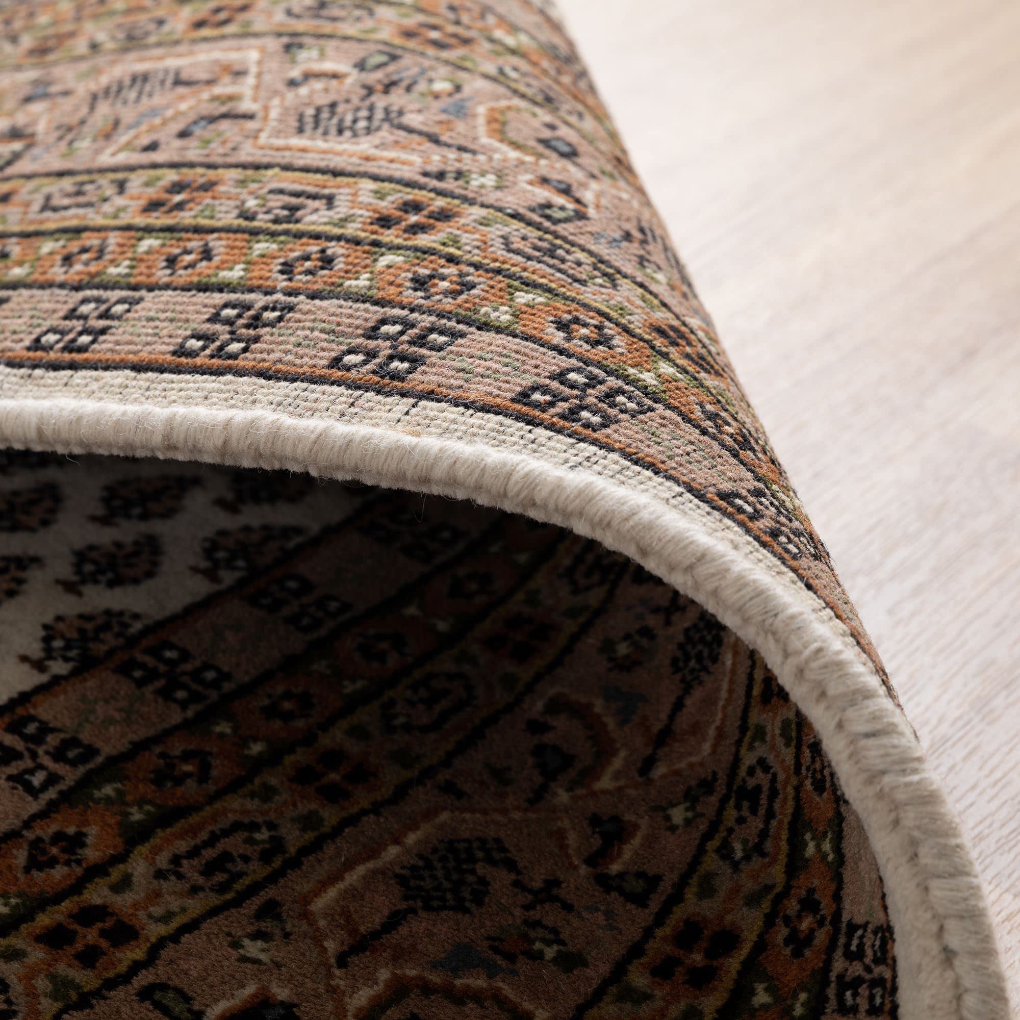 Steffensmeier Orientteppich Mir fein | Beste Schurwolle | Orientalisch | Beige, Handgeknüpft, Größe: 90x160 cm