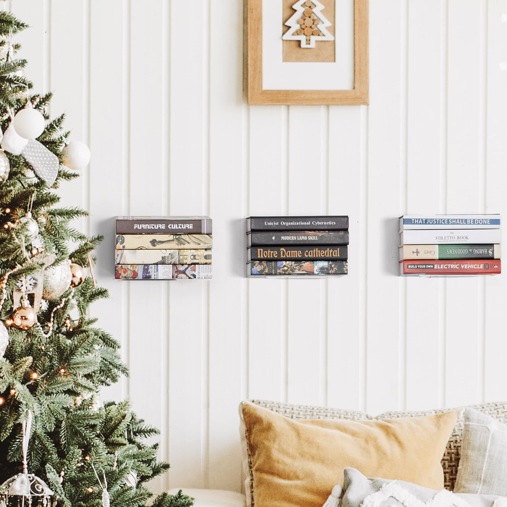 STO STO Floating Bookshelves - 4-Pack Invisible Wall Mounted Bookshelves, Multifunctional Wall Shelves for Bedroom, Office and Library, White