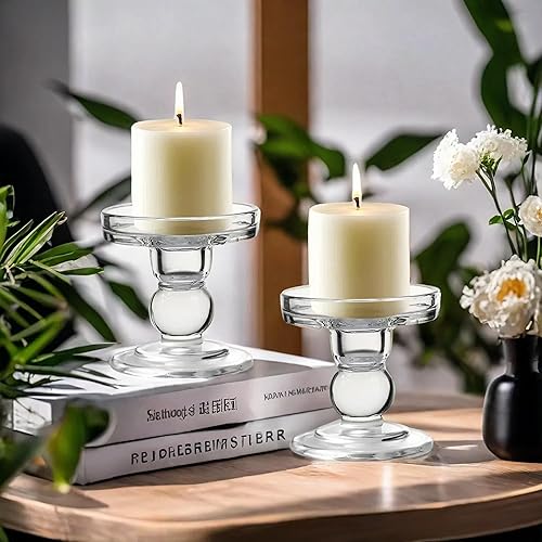 Miniatura 2 de OYATON Portavelas de cristal para vela de pilar de 3.0in o vela cónica de 78 pulgadas, soporte de candelabro, juego de 3 para decoración de boda o