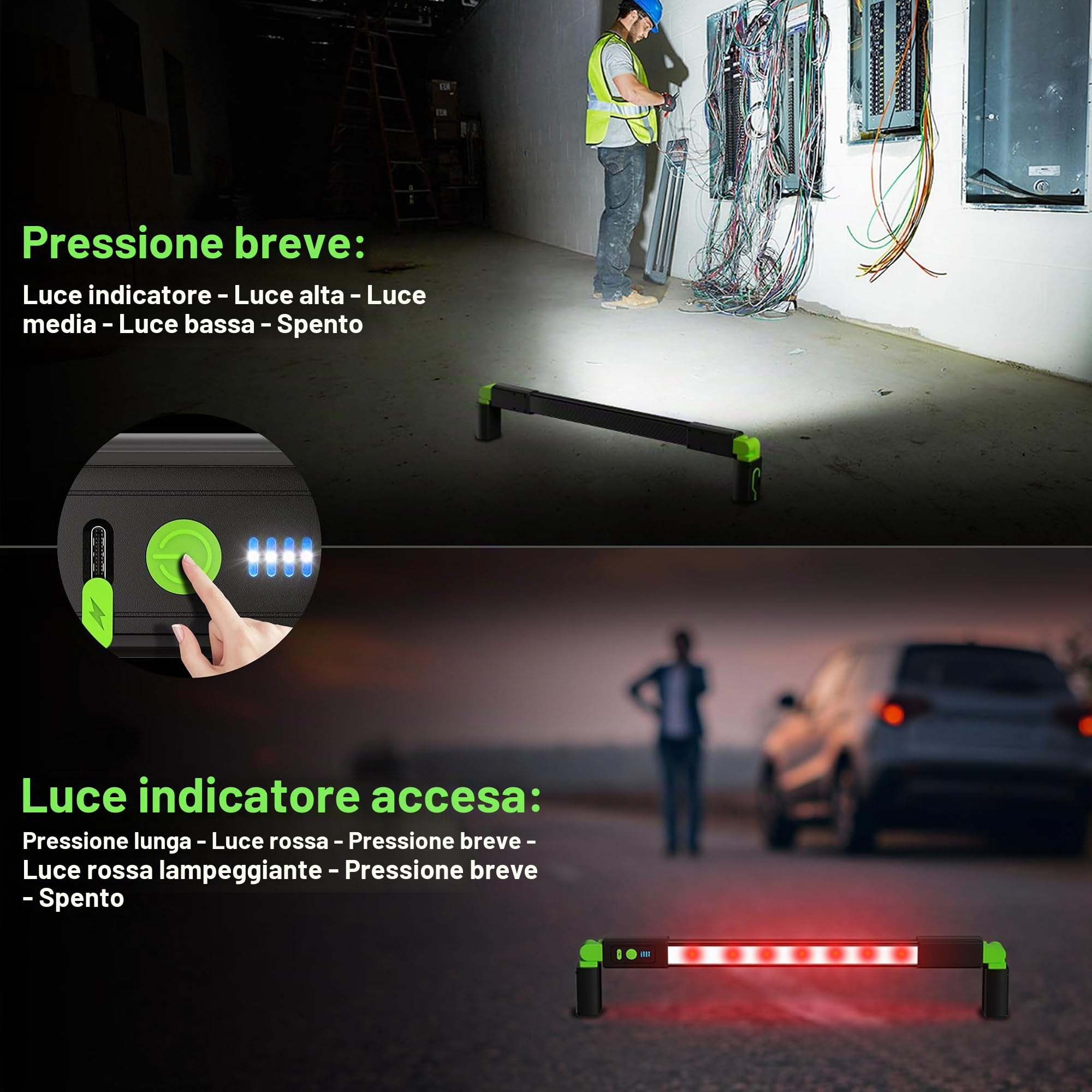 daphomeu 3000LM Lampada da Lavoro LED Ricaricabile 6400mAh con Magnete e Gancio, Lampada Officina da con Luce Rossa Emergenza per Illuminazione di Lavoro Riparazioni Automobilistiche e Situazioni
