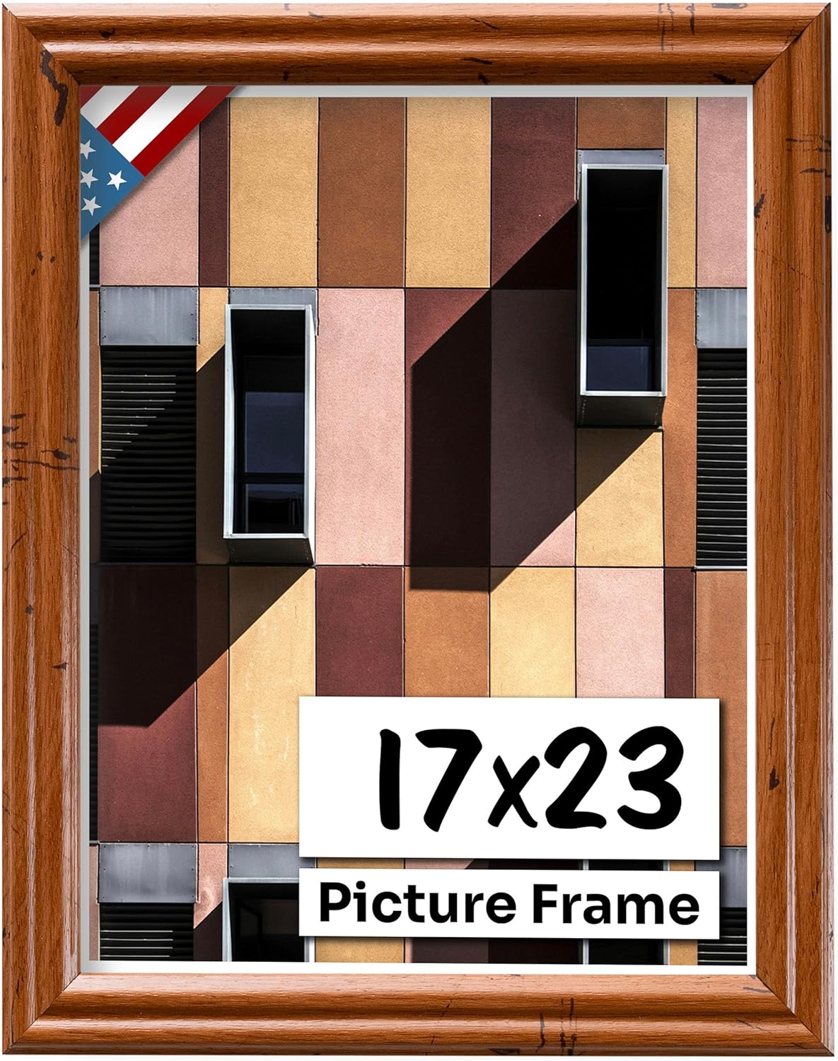 Distressed Oak 17x23 Picture Frame .75" Inch Wide - Handmade American Solid Wood Picture Frames with Preinstalled Hangers and UV Blocking Plexiglass Frames