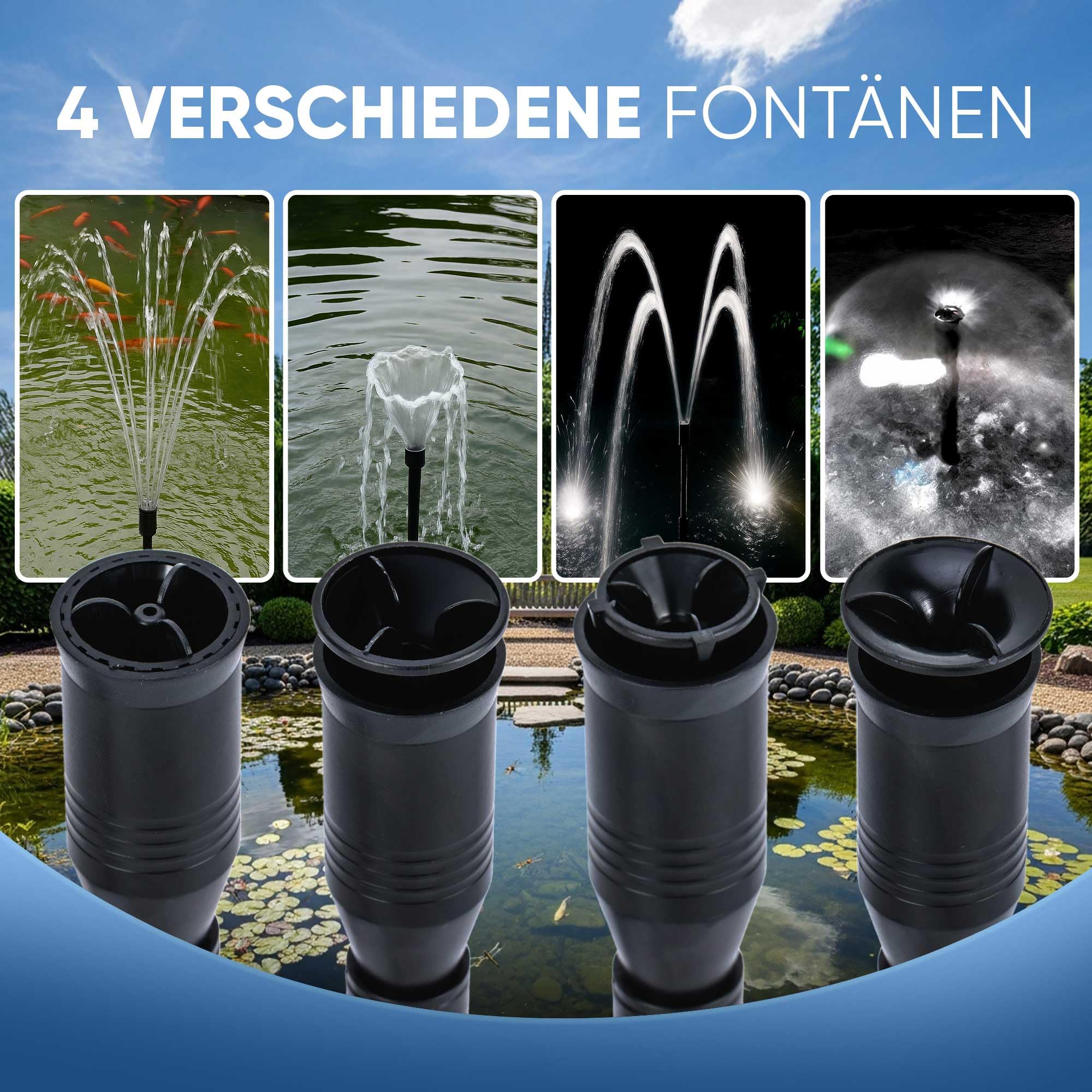Teicher Teichpumpe FP-600 8W 600l/h Springbrunnenpumpe inkl. Aufsätze Filter Schwamm