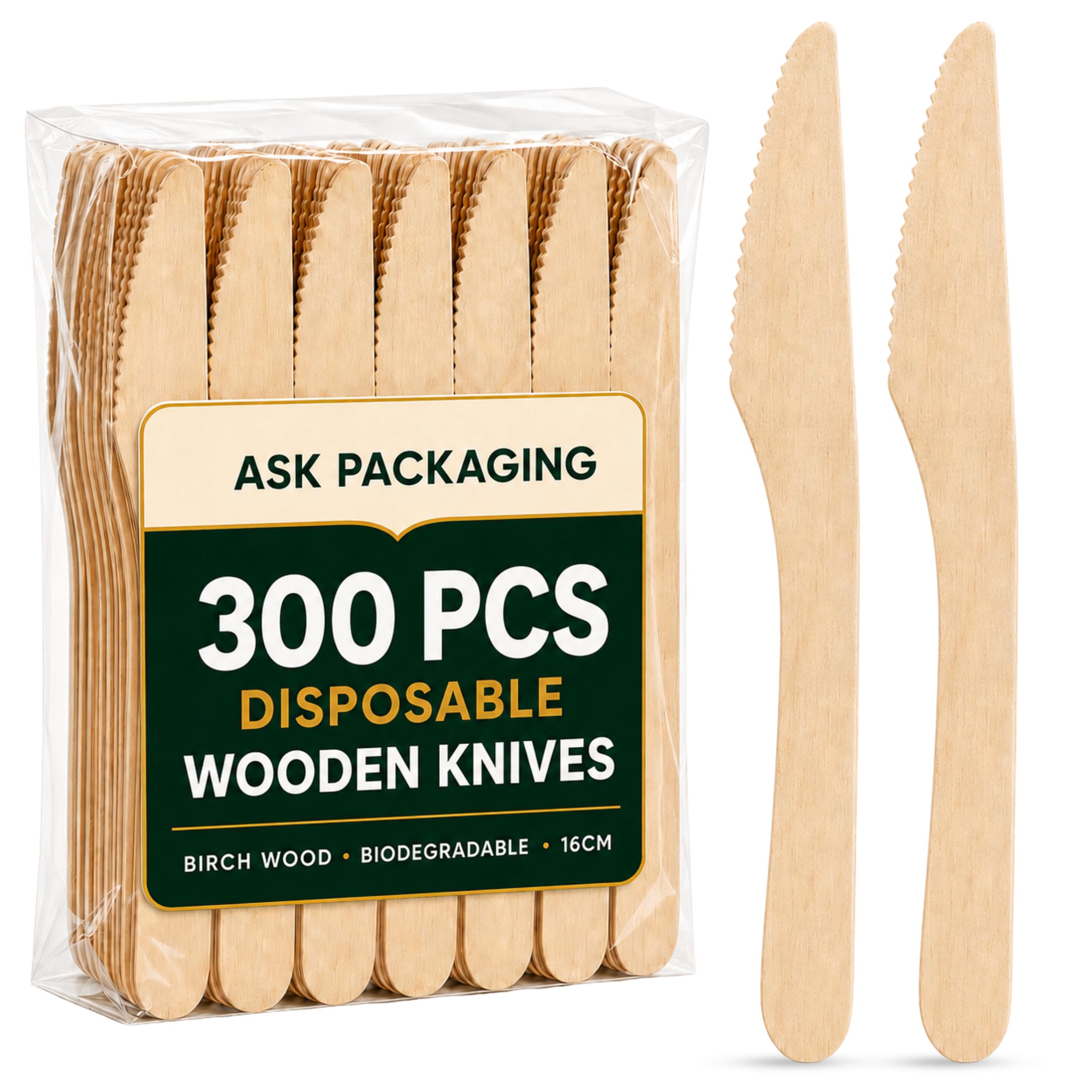 300x Wooden Knives 16cm – Birch Wood Disposable Cutlery Knife for Parties