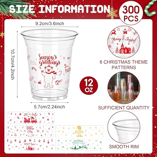 Miniatura 2 de 200 vasos de fiesta de Navidad de 12 onzas desechables de plástico transparente, vasos de plástico transparente para árbol de Navidad, trineo, elfo,