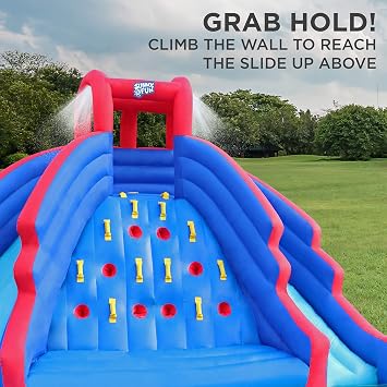 SUNNY & FUN Ultra Climber Inflatable Water Slide Park with Two Slides | Heavy-Duty Oxford Blow-Up Water Park for Kids Backyard | Climbing Wall, Splash Pool, Air Blower & Bag | Easy Setup & Drainage