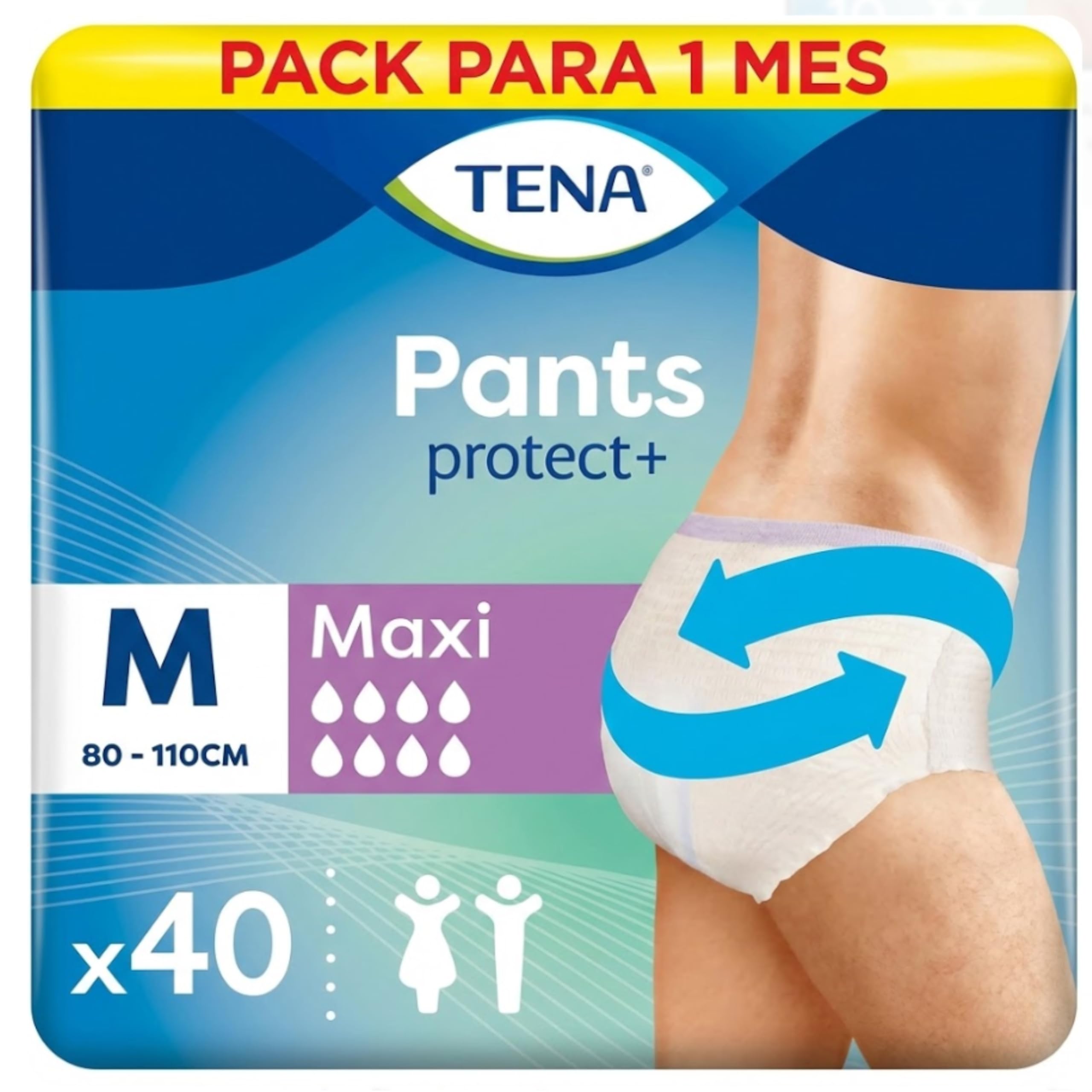 TENA Pants Maxi, 40 pairs, Unisex Incontinence Pants (4 x 10 packs) for Women and Men with Heavy Bladder Weakness, Designed for Everyday Life With Triple Protection and Dual Absorption Zones, Size M