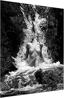 Bathroom Wall Art- "Waterfall" Vintage Nude, Black & White, Sensual, Beautiful, Classic, Sexy, Erotic, Bathroom Picture，Man Woman For Bedroom, Cave, Apartment Bar Beach House Decor 12x16inch Unframed