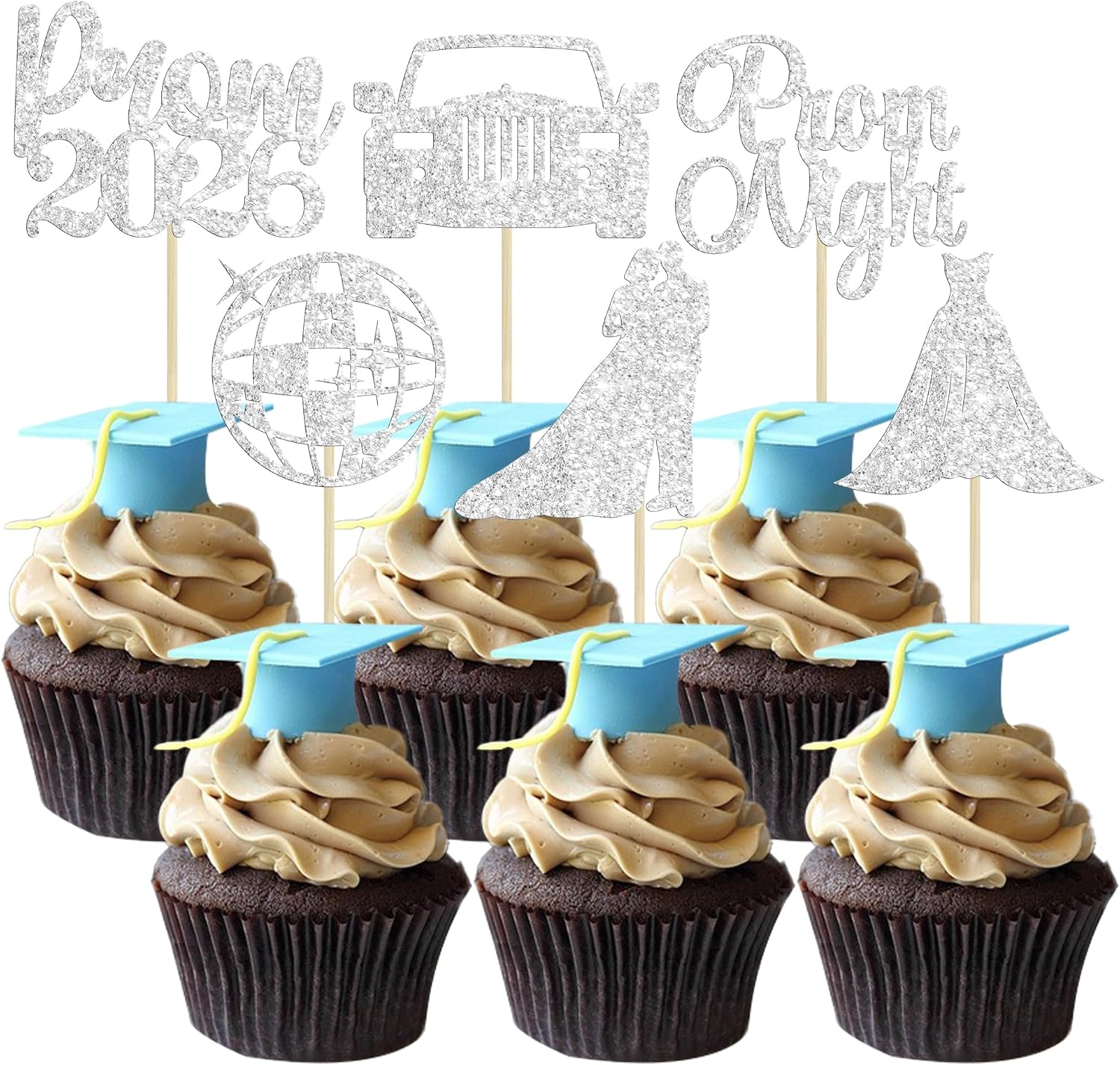  24Pcs Prom Cupcake Toppers Glitter 2026 Graduation Cake Toppers 2026 Prom Cake Decorations for Class of 2026 Party Decorations Supplies Red thumbnail