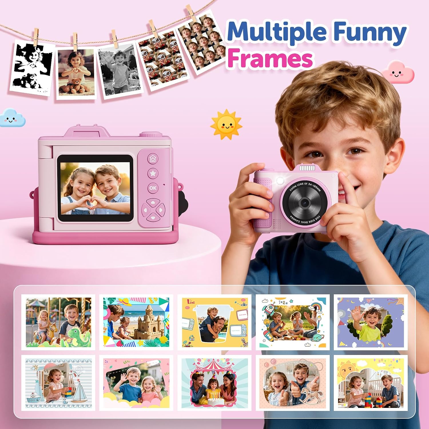 Kids Digital Camera for Girls Boys Age 3-10, My First Camera | 1080P HD Video, Toddler Camera Easy to Use, Shockproof Durable, Toys Gift for Kids Birthday Christmas with SD Card-Pink