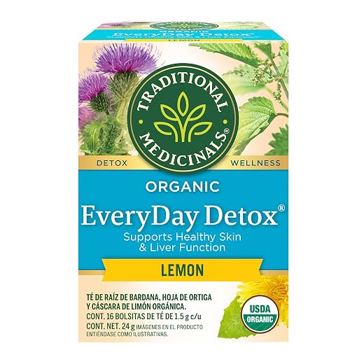 Traditional Medicinals Tea, Organic Everyday Detox Lemon, Supports Healthy Skin & Liver Function, Detox, 16 Tea Bags
