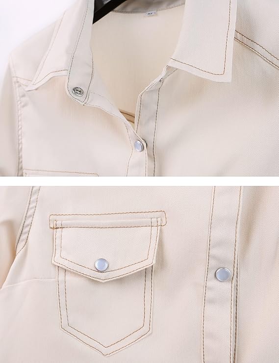 SeekMe Womens Denim Shirts Tie Front Crop Top Button Down Chambray