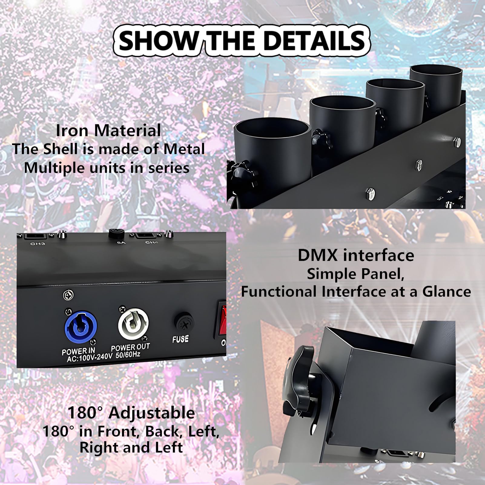 Elektrische Konfettikanone mit DMX/Fernbedienung, Professionelle Konfettiwerfer, Elektrischer Konfettiblaster, 25 Konfetti Shooter 80cm für Hochzeits-Disko-Show-Club-Bühnenparty 1shot-25pcs