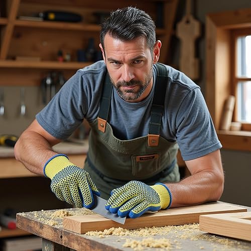 Miniatura 4 de G & F Products Guantes de trabajo resistentes a cortes de Kevlar amarillo, 1670L, guantes de protección para asegurar las manos de rasguños, cortes