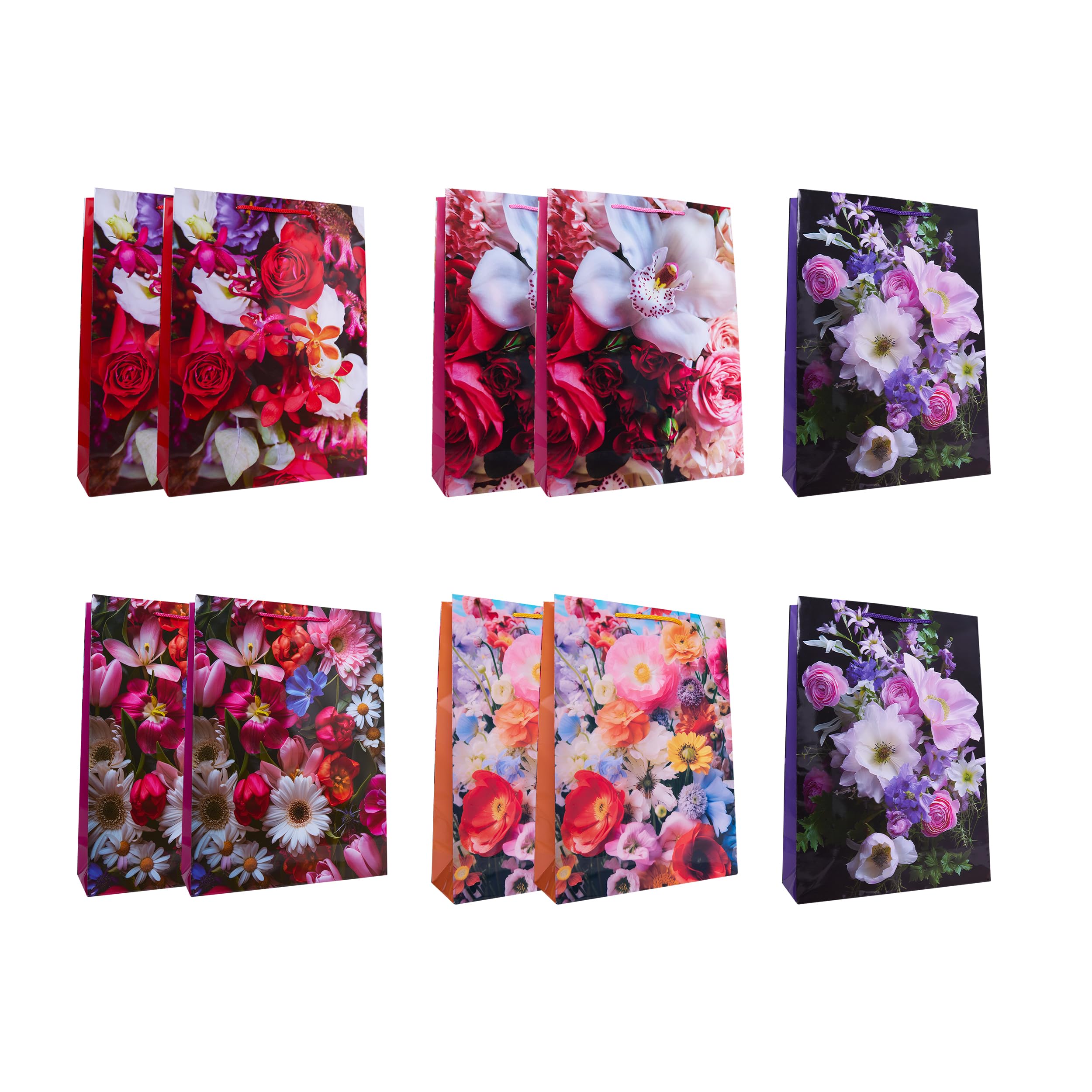 Idena 90226 - Geschenktüten Classic Blumen, 10 Stück, Geschenktaschen in der Größe 25 x 34 x 8,5 cm, glänzende Papiertüten mit bunten Blumen