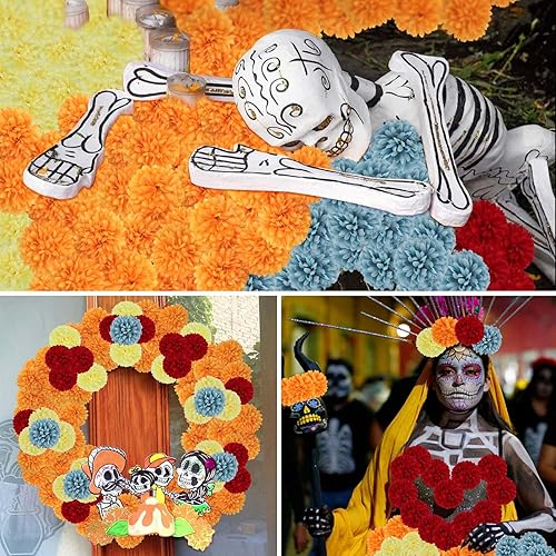 Miniatura 6 de 40 cabezas de flores de caléndula de 2.75 pulgadas a granel, flores artificiales de caléndula de seda para Diwali, decoración del hogar, guirnalda