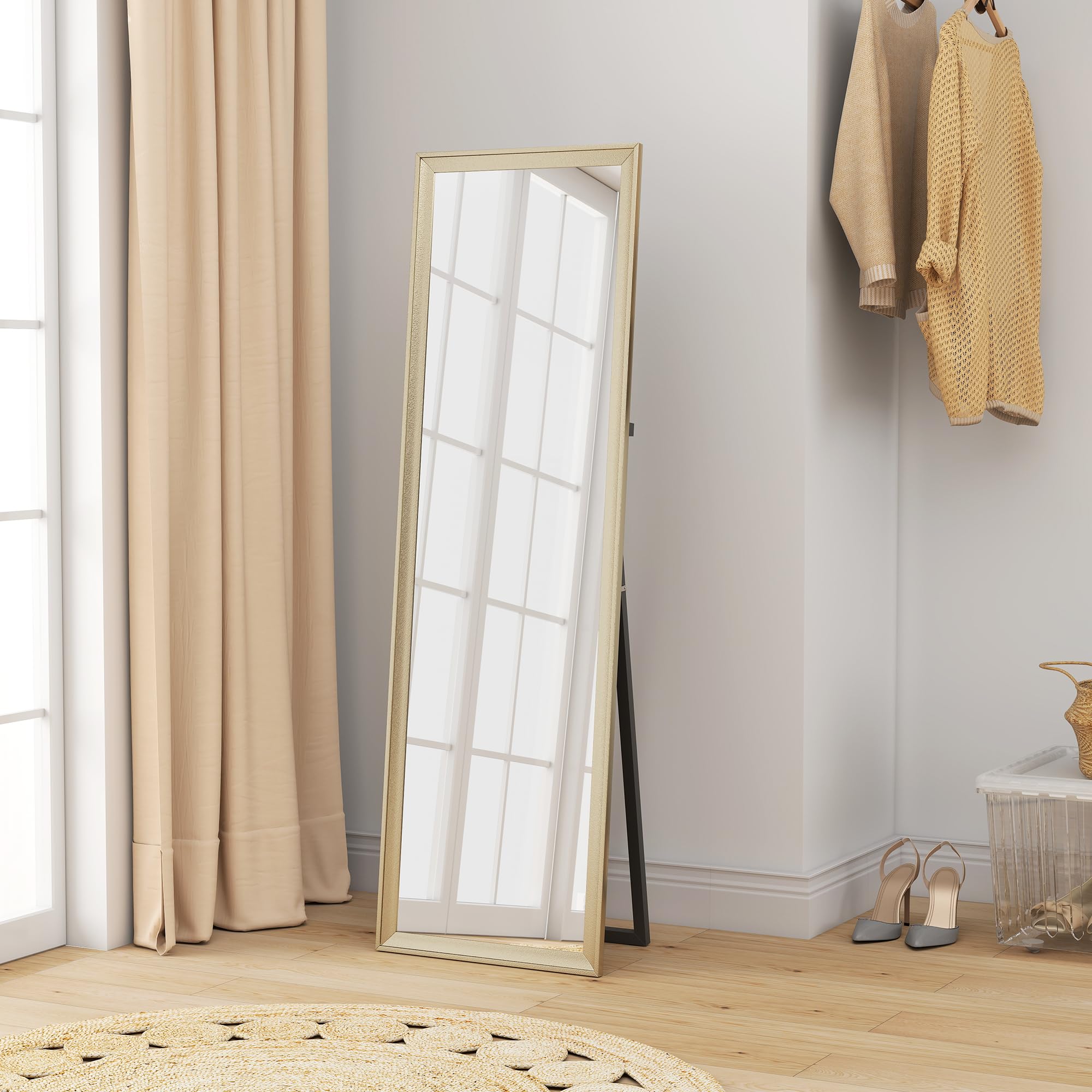 HOMCOM Ganzkörperspiegel 160 x 50 cm Rechteckig Standspiegel mit Metalloptik, Wandspiegel zum Anlehnen, Stehen, großer Spiegel für Flur, Wohnzimmer, Schlafzimmer, Gold